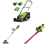 Greenworks Le kit combiné Tondeuse, Taille-Bordures et taille-haies40V 35cm Comprend Une Batterie et Un Chargeur 2X2Ah