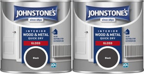 2x Johnstone's Wood & Metal Interior Exterior Quick Dry Gloss Paint 250ml- Black