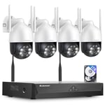 Jennov 【5MP+360°PTZ】 Kit Caméra de Surveillance WiFi Extérieure, 10CH 5MP NVR 1TB et 4X5MP PTZ Caméra avec Audio Bidirectionnel, Vision Nocturne Couleur, Détection de Personne, Enregistrement 24/7