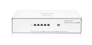 HPE Networking Instant On Switch Series 1430 5-Port Gb Unmanaged Layer 2 Ethernet Switch | 5x 1G | Fan-less | UK Cord (R8R44A#ACC)