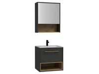 Meuble de salle de bain suspendu anthracite avec vasque à encastrer et armoire de toilette - 60 cm - YANGRA