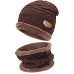 Bequemer Laden Hommes Femmes Hiver Bonnet Écharpe Ensemble Chaud Tricot Doublé Polaire Chapeau Cache-Cou Cadeau Homme Femme