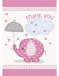 8 st Tackkort - Babyshower Pink Elephant