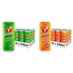 Carabao Energy Drink Green Apple (12 Cans) & Orange Blast (12 Cans), 24 x 330ml Case Cans, Low Calorie and less Sugar, Tasty Fizzy Flavour, Vegan, B Vitamins, Caffeine with Zero Crash, Multipack