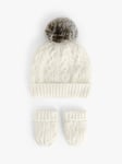 John Lewis Baby Cable Knit Bobble Hat & Mittens Set