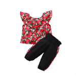 HINK Baby Clothing,Toddler Kids Baby Girls Floral Print Fly Sleeve Ruffled Tops Pants Outfits Set 3-4 Years Red Girls Outfits & Set For Baby Valentine'S Day Easter Gift