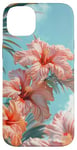 iPhone 14 Plus Palm Tree Hibiscus Sunset on the Beach Light Blue Case