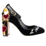 DOLCE & GABBANA Velvet Ankle Strap Hearts Pumps VALLY L'Amore Black Gold 09041