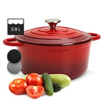 ToCis Big BBQ Cocotte Fonte avec Couvercle de 3.9L, Faitout pour l'Exterieur, Marmite Résistante au Four, Cocotte de Cuisine en Fonte Emaillée Etanche, Four Hollandais à Induction