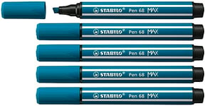 Feutre dessin STABILO Pen 68 MAX ARTY - Lot x 5 Feutres Coloriage Pointe Large - bleu vert