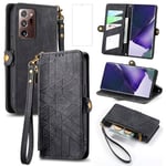 Asuwish Phone Case for Samsung Galaxy Note 20 5G Wallet Cover with Tempered Glass Screen Protector and Flip Zipper Credit Card Holder Cell Accessories Note20 Notes 20s Twenty Not S20 Women Men Black