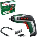 Bosch Compact Cordless Screwdriver IXO Flexi Set (for Flexible Screwdriving; 7th Generation; 3.6V; 2.0Ah; with Flexible Extention and Micro USB Cable; Bends Up to 180°; 10x Bits)