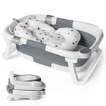 Baby Bath Foldable Tub Collapsible Bathtub Baby Bath Essentials for Newborn with Seat Support Cushion Stand Folding Baths for Toddler 0-12 Months Travel Portable Infant Tubs Soft Bathing Kids Grey