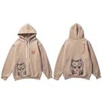 (A10W207 Khaki-XL) Huppari Lucky Cat Miesten Harajuku Huppari Sweatshirt Fortune Cat Syksy Talvi Fleece Pullover Puuvilla