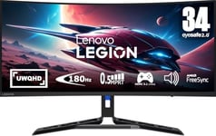 Lenovo Legion R34w-30 - Écran Gaming de 34" Incurvé avec Eyesafe (WQHD, VA, 180Hz, 0.5ms, HDMI+DP, Cable DP, AMD FreeSync, Haut-parleurs) Réglage en Inclinaison - Noir