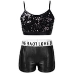 MSemis Ensemble Danse Enfant Fille Costume Gymnastique Hip Hop Jazz Latine Tenue de Danse Justaucorps Short Débardeur Paillettes Brillantes 6-14 Ans Noir 14 Ans