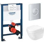 Komplet pakke med Duravit Starck 3 væghængt toilet, GROHE cisterne, trykknap og softclose sæde