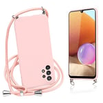 Vauki Coque avec Cordon pour Samsung Galaxy A32 4G Rose Silicone Coque Collier Réglable Téléphone Étui Lanyard Case Souple TPU Antichoc Tour de Cou Chaîne Housse de Protection pour Samsung A32 4G 6.4"