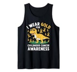 I Wear Gold for Childhood Cancer Awareness Dino Design Tank Top