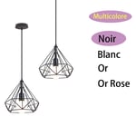 Suspension Luminaire Industrielle 25cm 2 Pack Rétro Lustre Cage Diamant en Métal Plafonnier Luminaire Couloir Chambre Noir