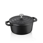 kela 12470 Cocotte en Fonte émaillée Ronde avec Couvercle, Bonne Conservation de la Chaleur, Compatible avec induction, 2,5 L, Noir, Calido