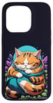 Coque pour iPhone 15 Pro Orange endormi Tabby Good Luck Green Clot