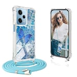 Coque avec Cordon Compatible avec Xiaomi Redmi Note 12 5G, Housse Paillette Liquide Paillette Filles Antichoc TPU Silicone Case, Réglable Smartphone Collier Etui avec Lanière pour Redmi Note 12 5G