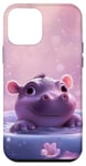 Coque pour iPhone 12 mini Joli bébé hippopotame fond rose