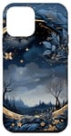 Coque pour iPhone 12 mini Bleu nuit aquarelle ciel paysage lune