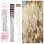 Clip in Hair Tinsel Kit, 6-pack Glitter Fairy Tinsel Hair Extensions 20 tum glänsande hår Tinsel värmebeständig (Silver)