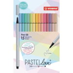 Stabilo Etui de 15 feutres dessin Point 68 Pastellove. Tracé 1 mm. Coloris assortis