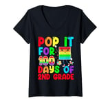 Womens Pop It for 100 Days Of School 2nd Grade 100th Day V-Neck T-Shirt