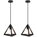 2 Pack Lustre Suspension Vintage Rétro E27 Cage Triangulaire en Métal Noir Plafonnier Luminaire Couloir Escalier Salon