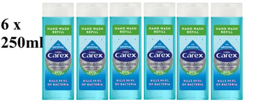 6 X CAREX DERMACARE HAND WASH BLUE FLIP TOP LID 250ML SEALED PACK 6 REFILLSD