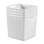 Curver Jute Decorative Plastic Organization and Storage Basket Perfect Bins for Home Office, Closet Shelves, Kitchen Pantry and All Bedroom Essentials, White, Large Cube, Set of 4