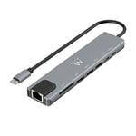 Ewent EW1146 USB-C HDMI 8-en-1 Hub, USB-C to Dock Multiport 8-in-1, USB C Hub with 1000Mbps Ethernet, HDMI 4K, 1 USB-C PD Port, 1 USB-C Port, 2 USB-A Ports, 1 LAN Port, 1 SD/TF Card Reader, Aluminium