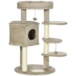 Skrapstolpe 94H Cm Klätterträd Med Cat Cave & Play Ball, Plattformar, Sisal Column, Cat Toy, Brown + Creme White