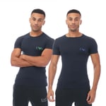 Emporio Armani Mens 2 Pack Underwear Logo T-Shirt in Navy Cotton - Size Medium