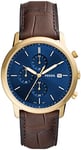 Fossil Montre pour homme Minimalist, mouvement chronographe, boîtier en acier inoxydable doré de 42 mm avec bracelet en cuir ProPlanet, FS5942