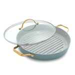 Greenpan Padova Hard Anodized Healthy Ceramic Nonstick, 28 cm Grill Pan, PFAS-Free, Induction, Gold Handle, Oven Safe, Light Blue