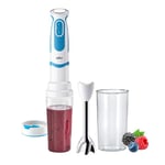 Braun Household Mixeur plongeant MQ 5251 - MultiQuick 5 Vario Fit avec pied en acier inoxydable et embout blend & Go pour smoothies pour les déplacements, 1000 W, blanc/bleu