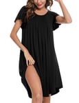 Uniexcosm Chemise de Nuit Coton Eté Chemise de Nuit Femme Manches Courtes Col Rond Robe de Nuit Femme Courte Ample Noir XL