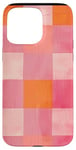 Coque pour iPhone 15 Pro Max Motif à carreaux vintage rose avec couleur unie orange rouille