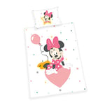 Herding Parure de Lit Minnie Mouse, Made in Green, Taie d'Oreiller 40 x 60 cm avec Ouverture Portefeuille, Housse de Couette 100 x 135 cm, Avec Fermeture à Boutons, 100% Coton/Flanelle