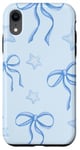 Coque pour iPhone XR Coquette Blue Ribbons Bowws & Stars Aquarelle Girl