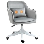 HOMCOM Chaise de Bureau Velours Fauteuil Bureau massant Coussin Lombaire intégré Hauteur réglable pivotante 360° Gris Clair