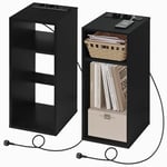 WOLTU Lot de 2 Table de Chevet, Table d’appoint avec Station de Charge, Table de Nuit, Bout de Canapé avec Prise, 2 Compartiments Ouverts, 2 Ports USB+2 Prises, Noir, 25x30x60cm, NTS06sz-2