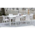 Table d'extérieur Dmanz, Table à manger rectangulaire extensible, Table de jardin extensible effet rotin, 100% Made in Italy, 150x90h72 cm, Blanc