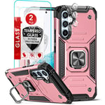 LeYi Coque pour Samsung Galaxy A54 5G avec 2 Verre Trempé et 2 Caméra Arrière Protecteur, [Béquille 360° Rotatif] Militaire Renforcée Rigide PC et TPU Silicone Antichoc Etui Housse Protection Rose