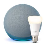 Echo (4th generation), Twilight Blue + Philips Hue White Smart Light Bulb LED (E27), Works with Alexa - Smart Home Starter Kit